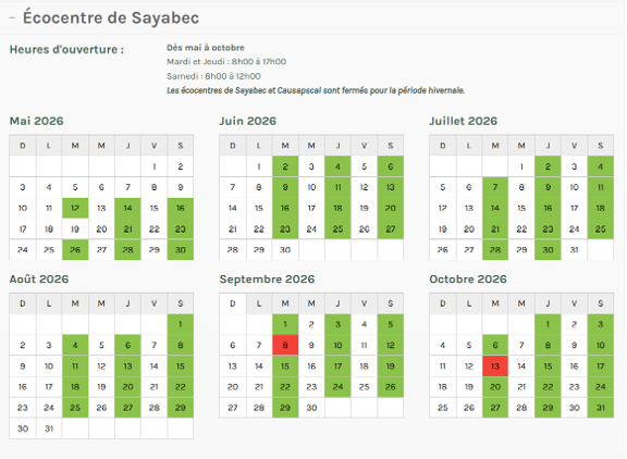 Horaire de l'Écocentre (écosite) à Sayabec
